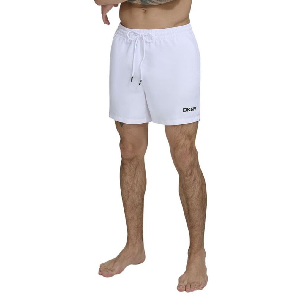 Dkny Mens  Modern Euro Swim Trunk, White